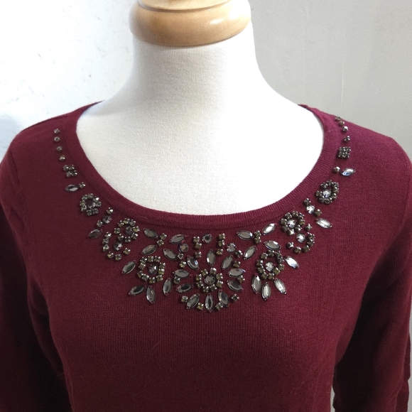 Rickis | Embellished rhinestone Burgundy Women's Top cropped sleeves - Picture 5 of 10